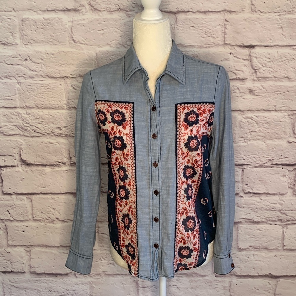 Free People Chambray Denim Western Shirt
